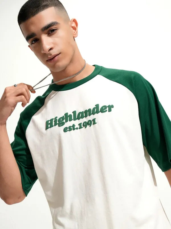 Highlander Men Off White Printed Round Neck Oversized Fit T-Shirt